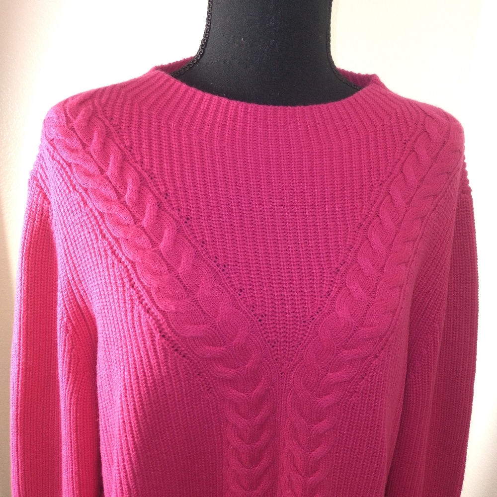 TALBOTS Women's XL Pink Cable Knit Long Sleeve Sweater - Picture 13 of 13